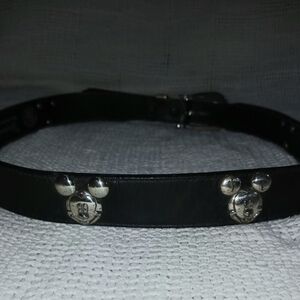 Vintage 90's Black Leather Silver Mickey Mouse Embellished Brighton Belt.